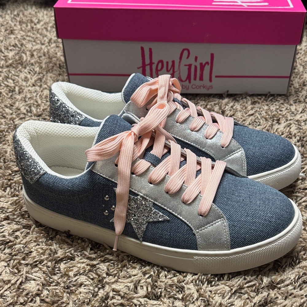 Denim and Silver Sneakers